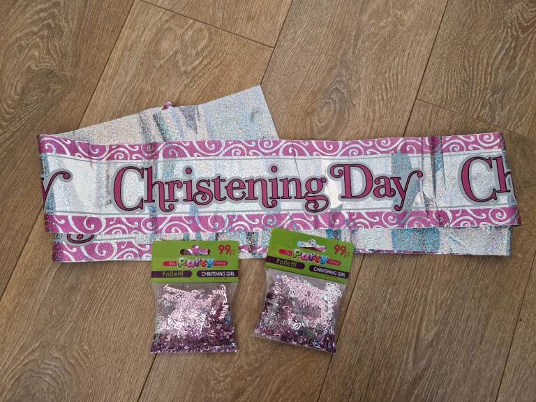 On your christening day bundle baptism girls banners and confetti