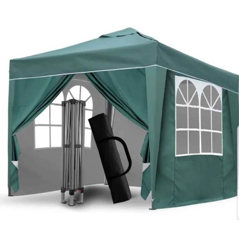 NEW 2m Pop Up Gazebo With 4 Side Walls , Uv50 Protection and Waterproof Green Height 2.4m
