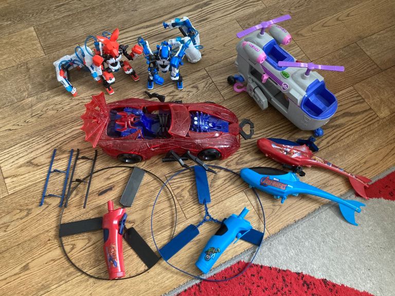 Toys Job Lot - Spider-Man Car, Sky’s Rescue Helicopter, Hydraulic Bots