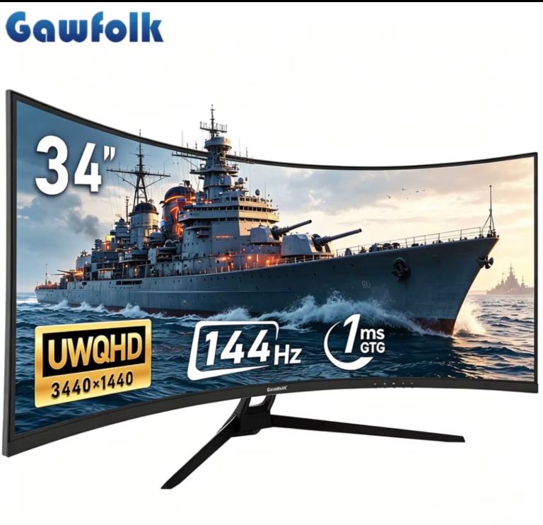 Gawfolk 34 Inch 144Hz/165Hz Ultrawide Curved Monitor, 21:9 UWQHD (3440x1440) 1500R Curvature