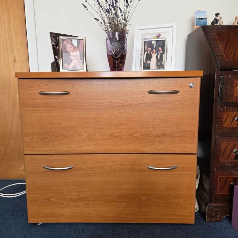 Good Condition Brown Wood Filing Cabinet with Two Drawers