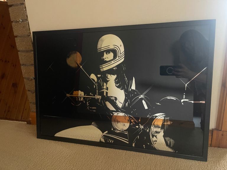 Framed Mirror – Retro Motorcycle Art