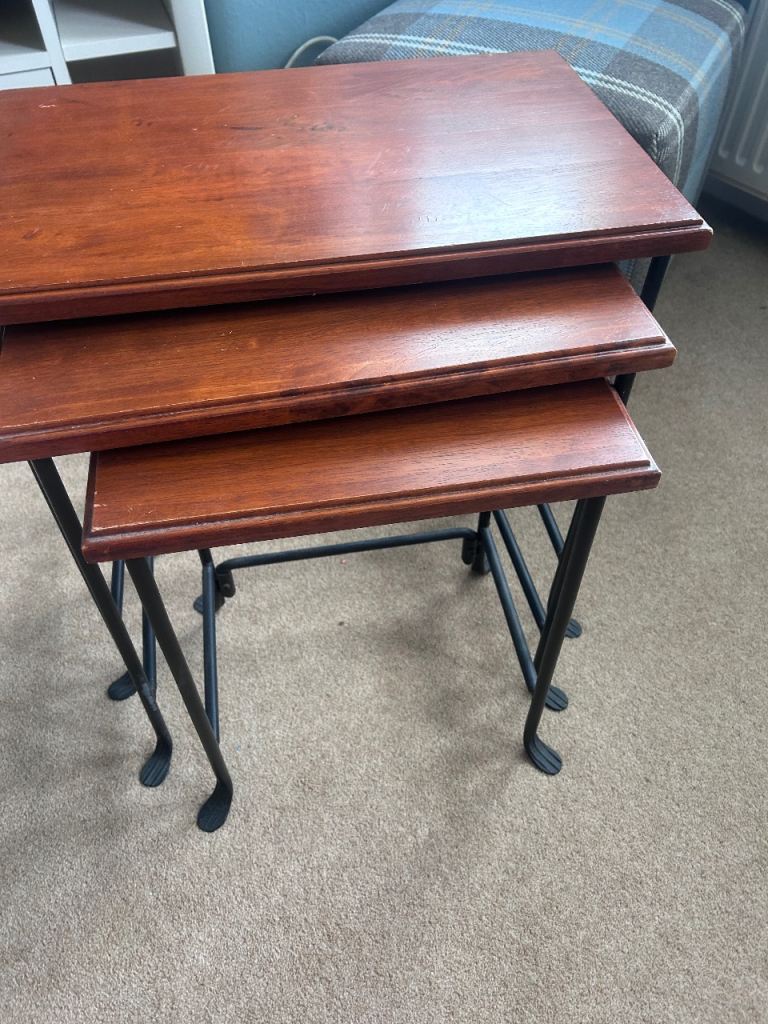 Nesting Tables - Set of 3, Wood Top with Metal Legs