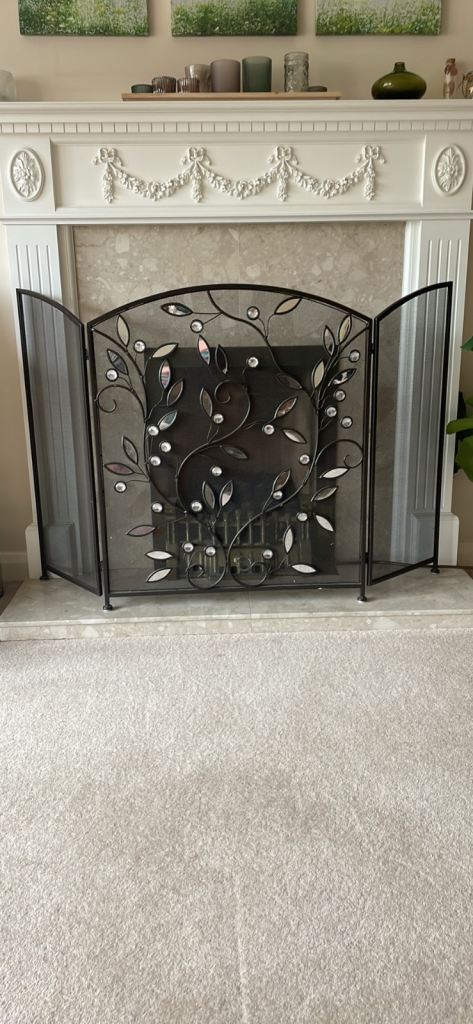 Decorative Black Metal Fireplace Screen with Jewels