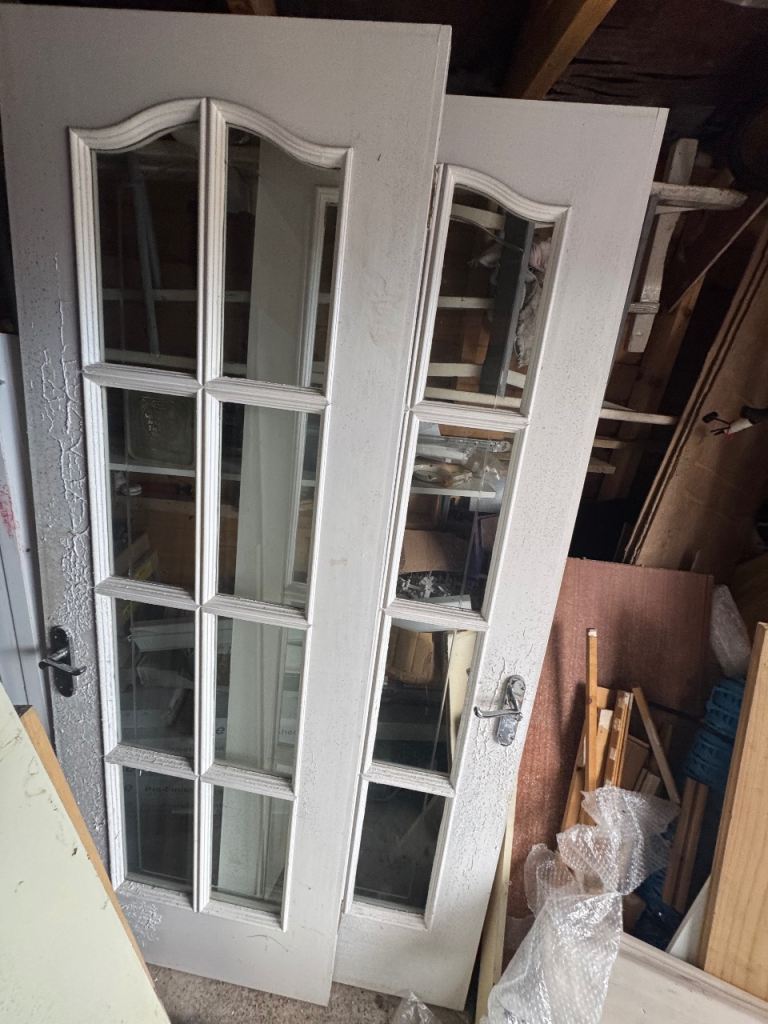 2 x white-painted interior French doors