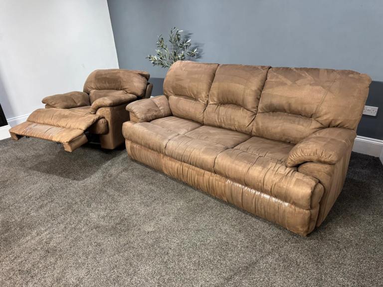 SCS Brown Suede 3 Seater Sofa & Power Recliner Armchair  £350 Free Local Delivery 