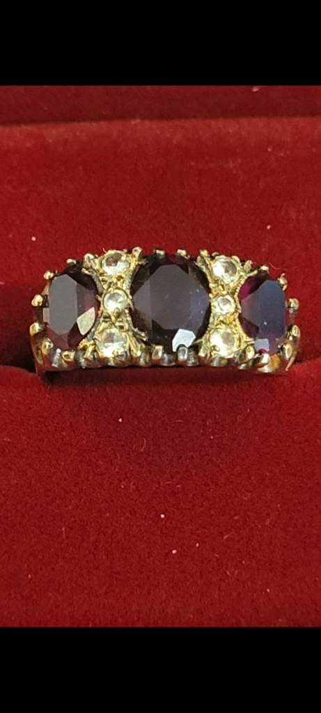 Vintage Sterling Silver Natural Garnet Ring Size Q 5g Hallmarked Estate Jewellery