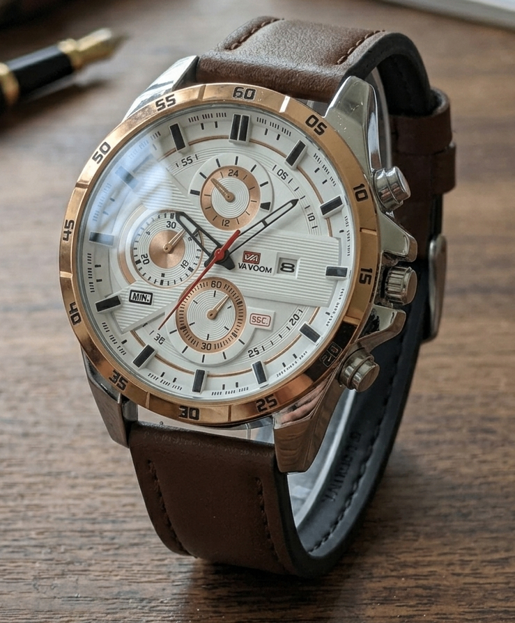 OFFCUP Men’s Chronograph Wrist Watch – 55MM Leather Quartz Wrist Watch – Date & Luminous Display
