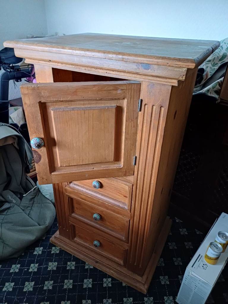 Solid Wood Cabinet with Top Cupboard and Drawers - Brown