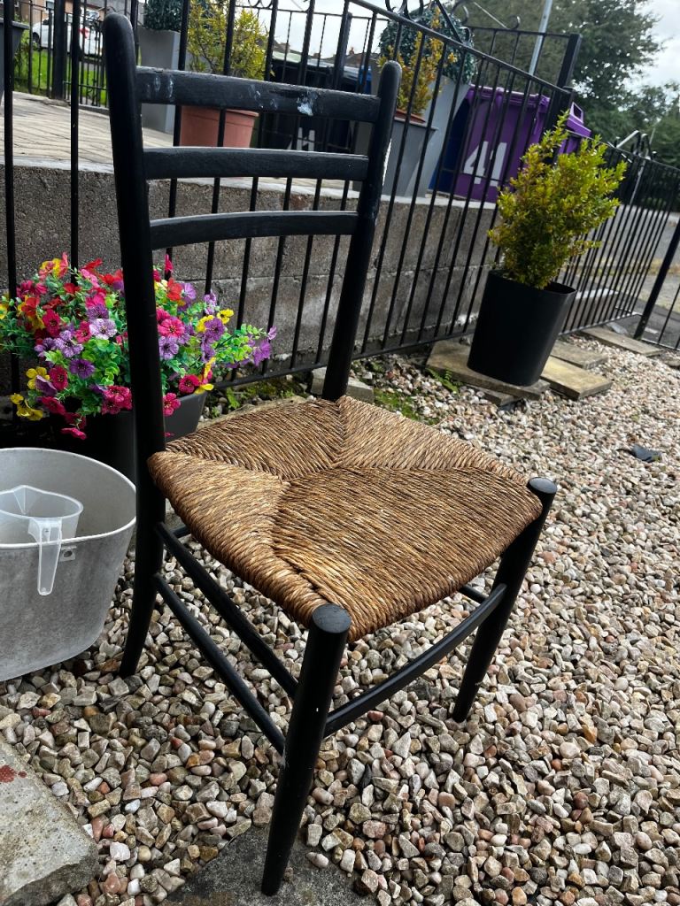 FREE - 2 x Black Wooden Chair with Woven Seat   GOVANHILL