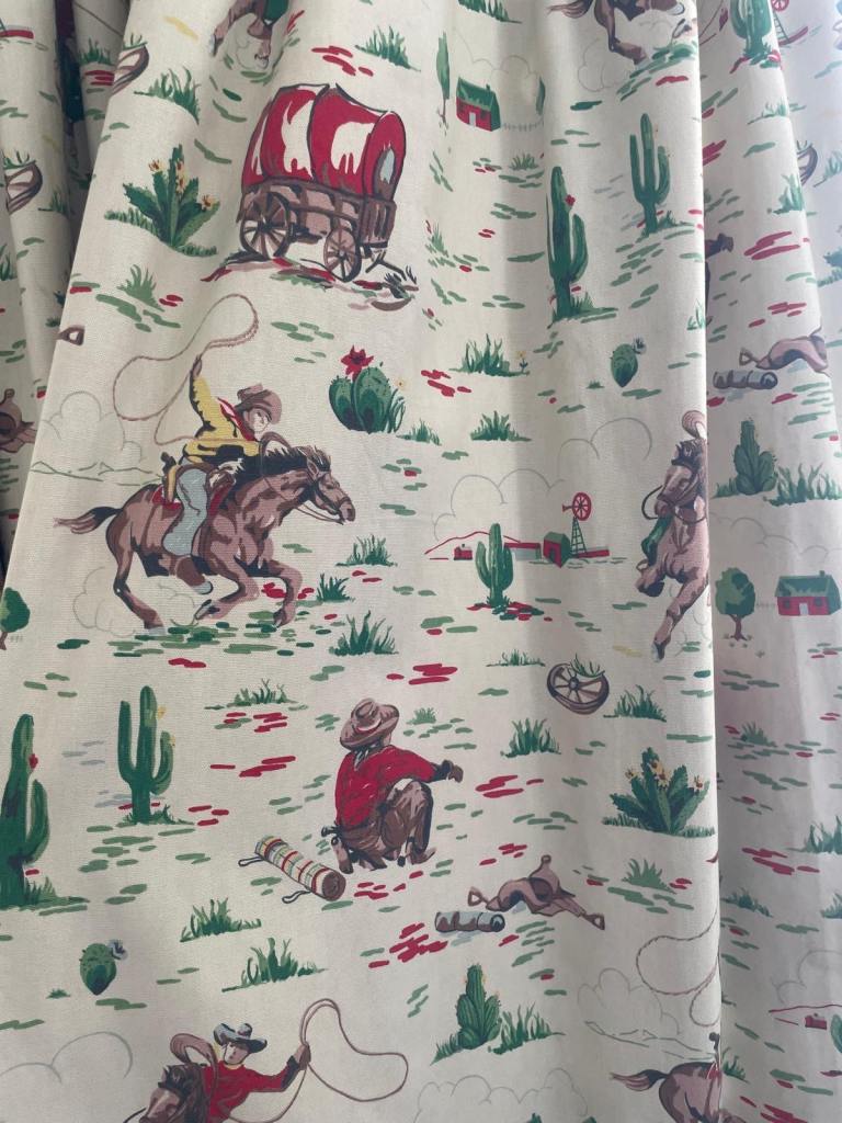 Pair of Cath Kidston cowboy-theme black-out curtains, kids bedroom 