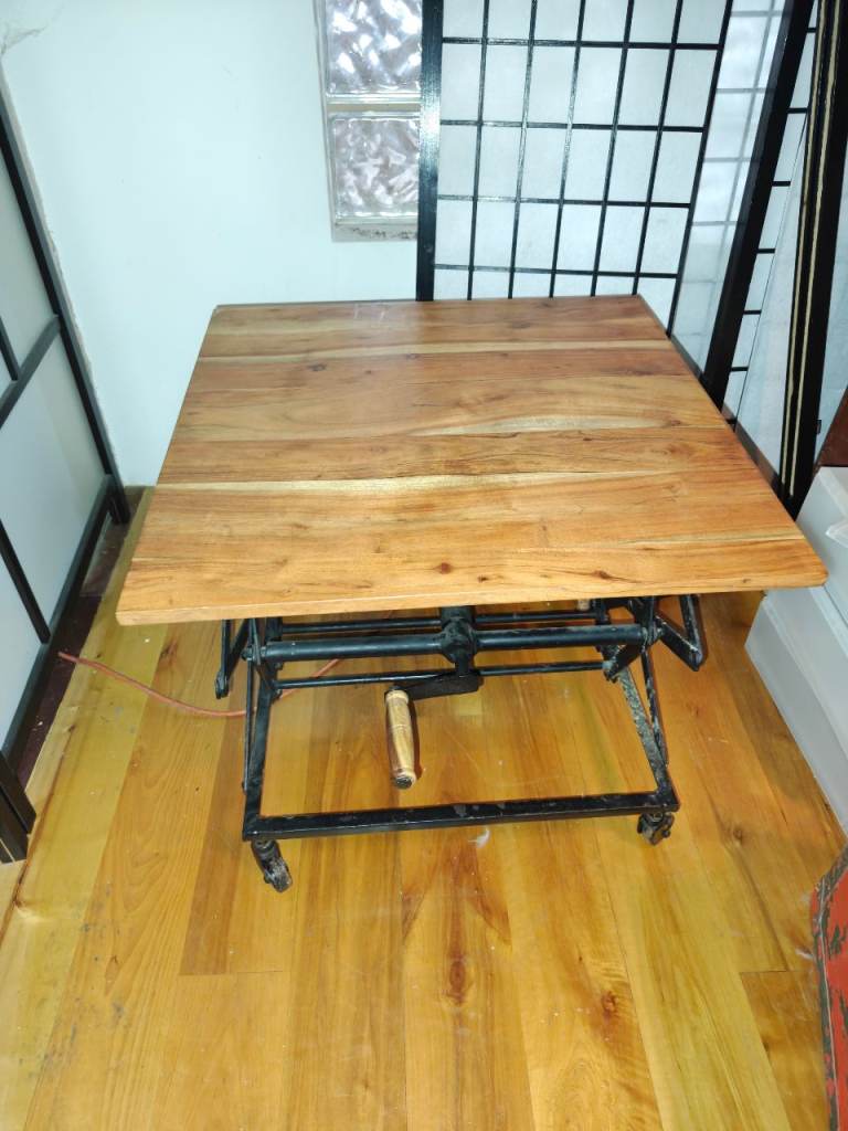 2 Rustic industrial concertina adjustable height wood and metal coffee ...