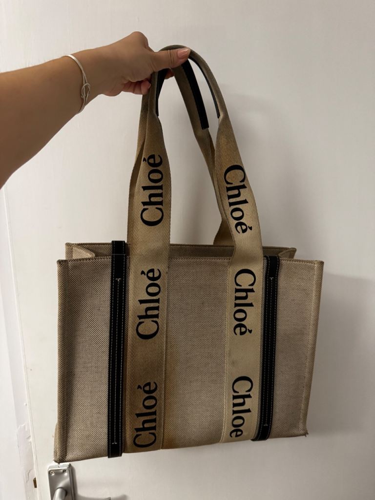 Chloe Woody Tote Bag – Beige, Good Condition