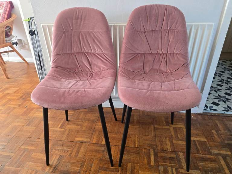 Pair of Pink Velvet Dining Chairs - Excellent Condition