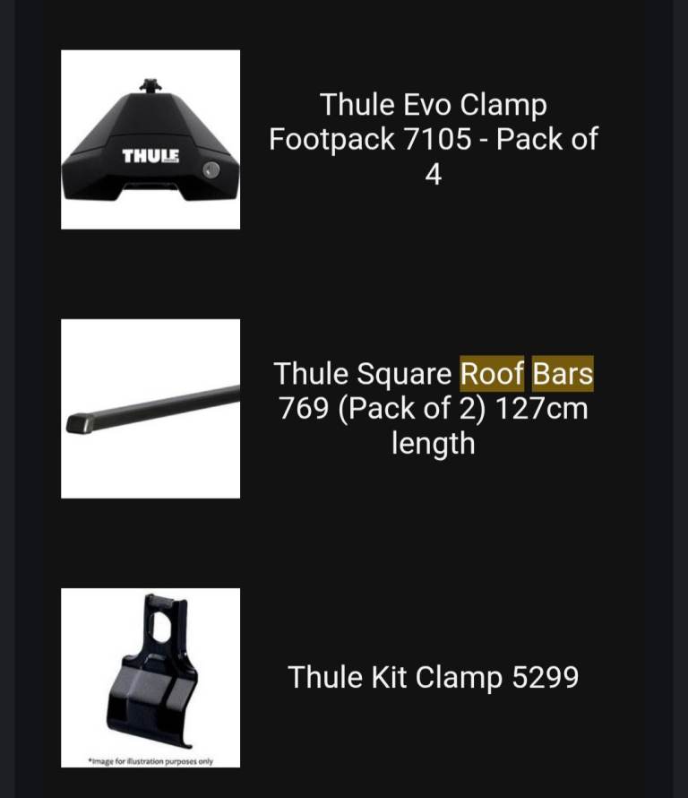 Thule roof bars, and clamps