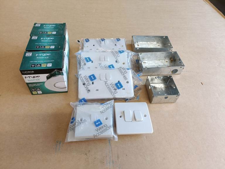 NEW F-Type Light Fittings, Switches, Sockets & Back Boxes