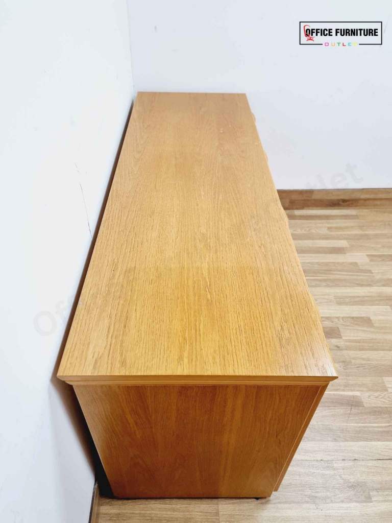 Golden Oak Credenza Cabinet with Built-In Fridge