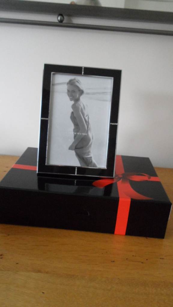 image for Black glass fronted photo frame with crystal features in original box