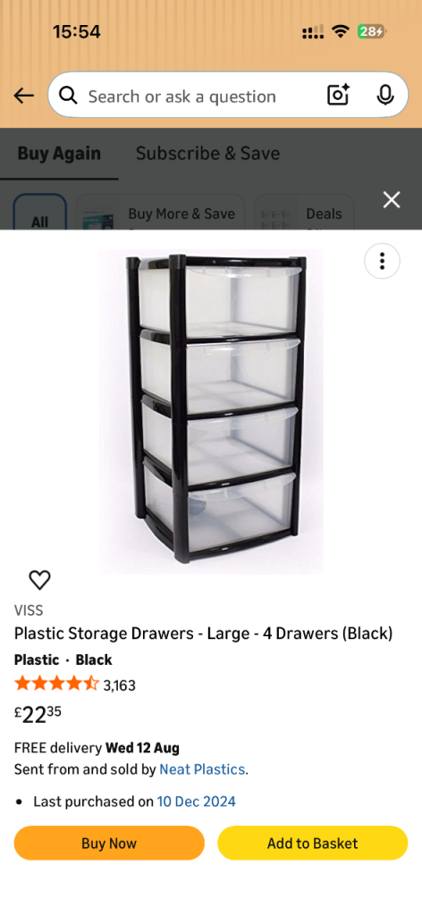 VISS Large 4-Drawer Plastic Storage Unit - Black, As Good As New