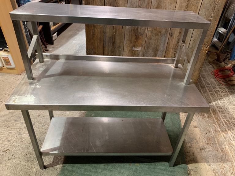 Industrial Stainless Steel Workbench with Upper Shelf kitchen storage 