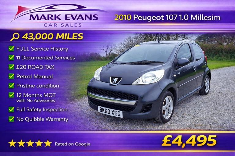2010 Peugeot 107 1.0 Millesim 5dr HATCHBACK Petrol Manual