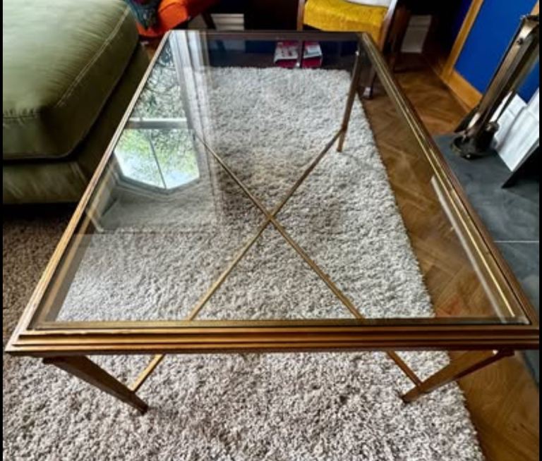 image for Gold coloured coffee table with tempered glass top