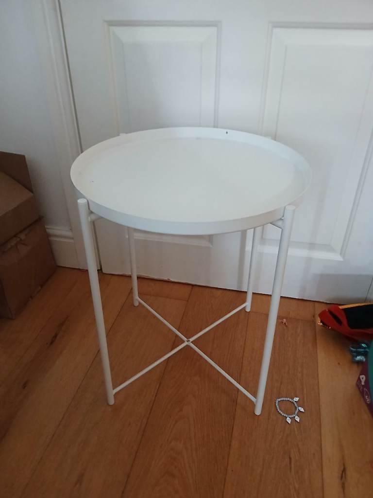 Small white metal side table from ikea