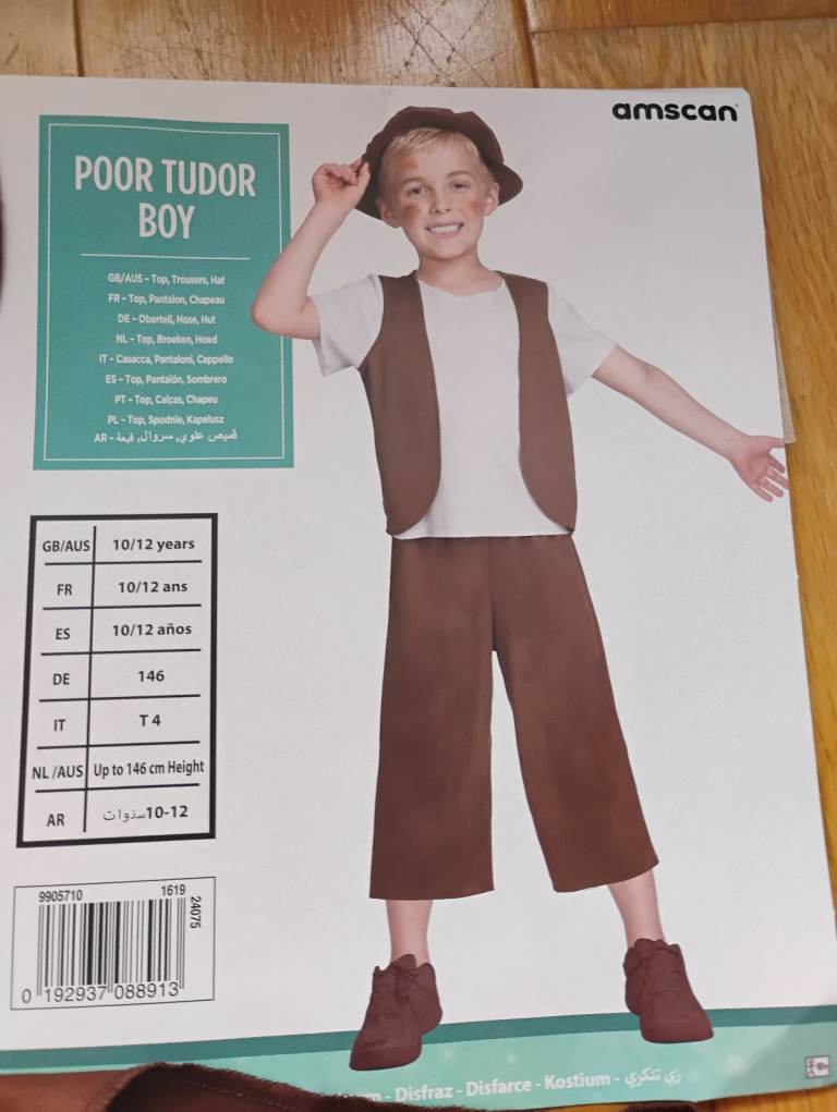 USED ONCE Poor Tudor Boy Costume (for Kentwell Hall visit)