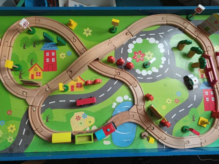 Wooden train track and table