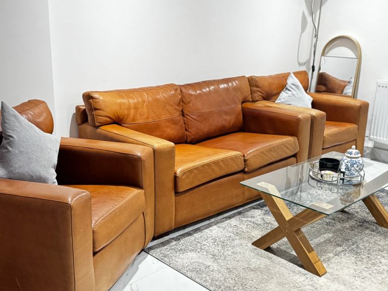 Tan Leather Sofa Set- Must go this weekend 