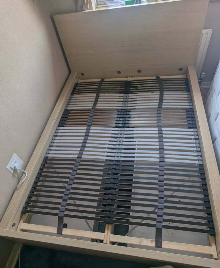 IKEA MALM Double Bed Frame – Beige Wood, Good Condition