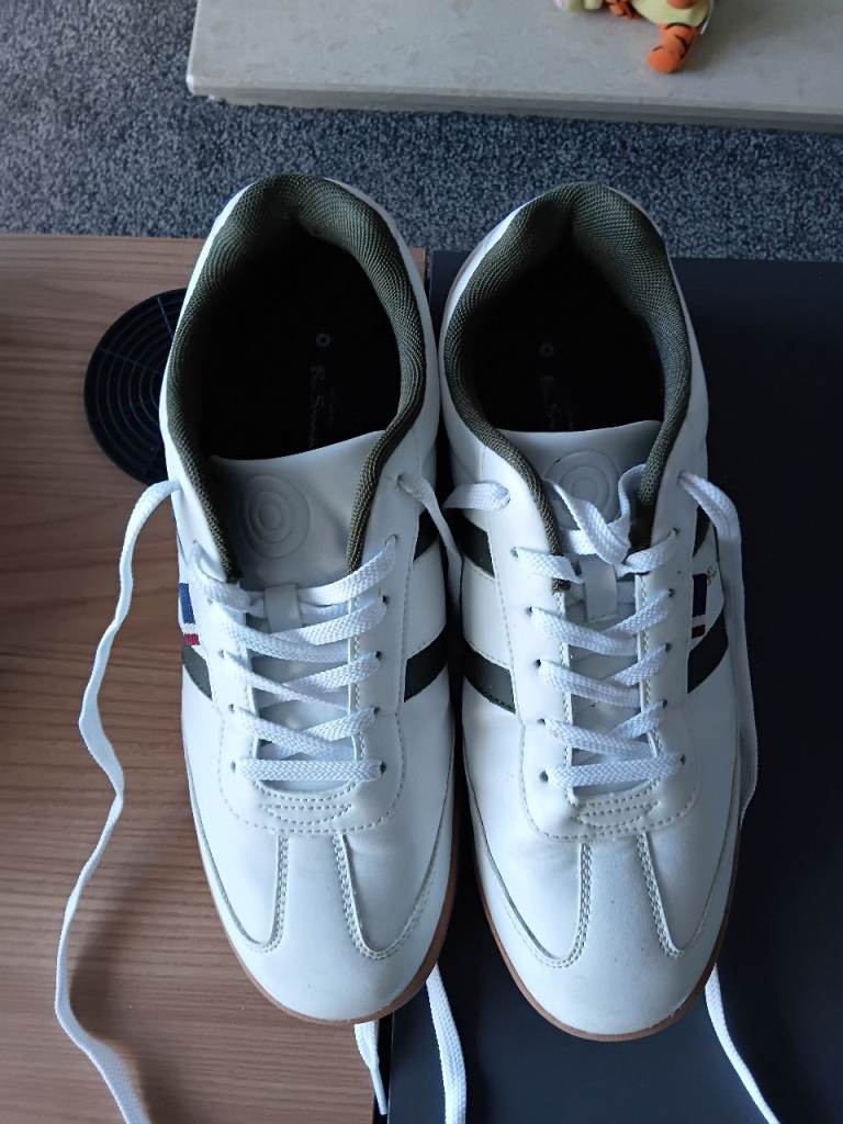 White Trainers with Green Stripes –Ben Sherman Good Condition