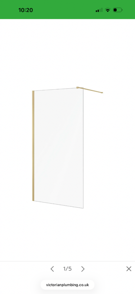 1000mm x 1950 mm shower screen with brushed brass trims and support