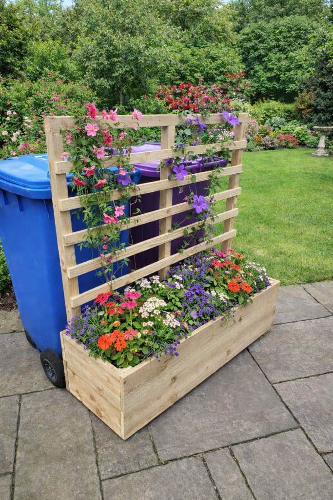 Handmade Raised Wooden Trellis trough Planter (Sized to hide 2 x bins)