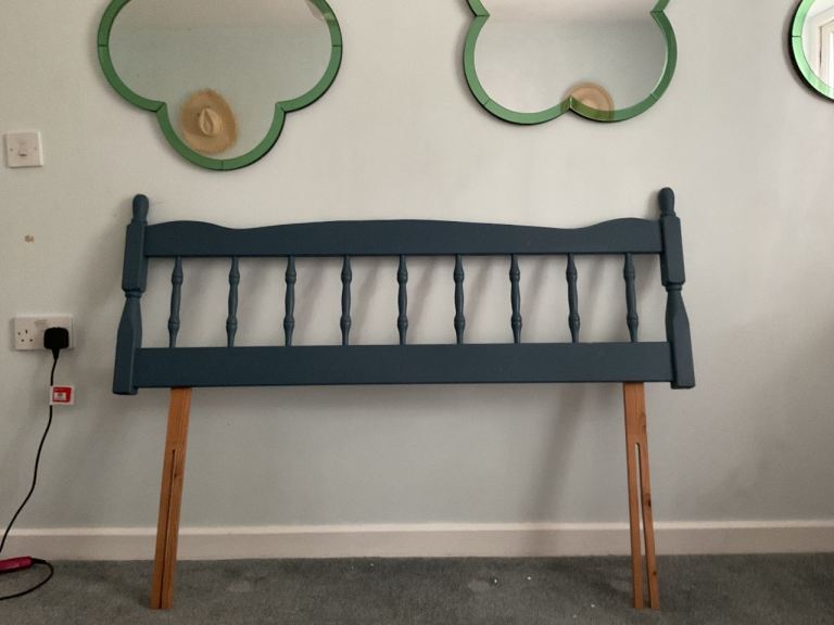 Blue Wooden Headboard for Double Bed – Good Condition