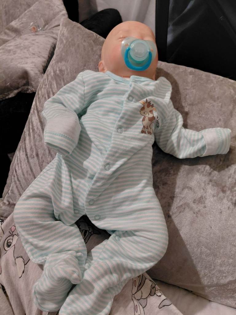 Realistic Baby Doll with Dummy and Striped Sleepsuit