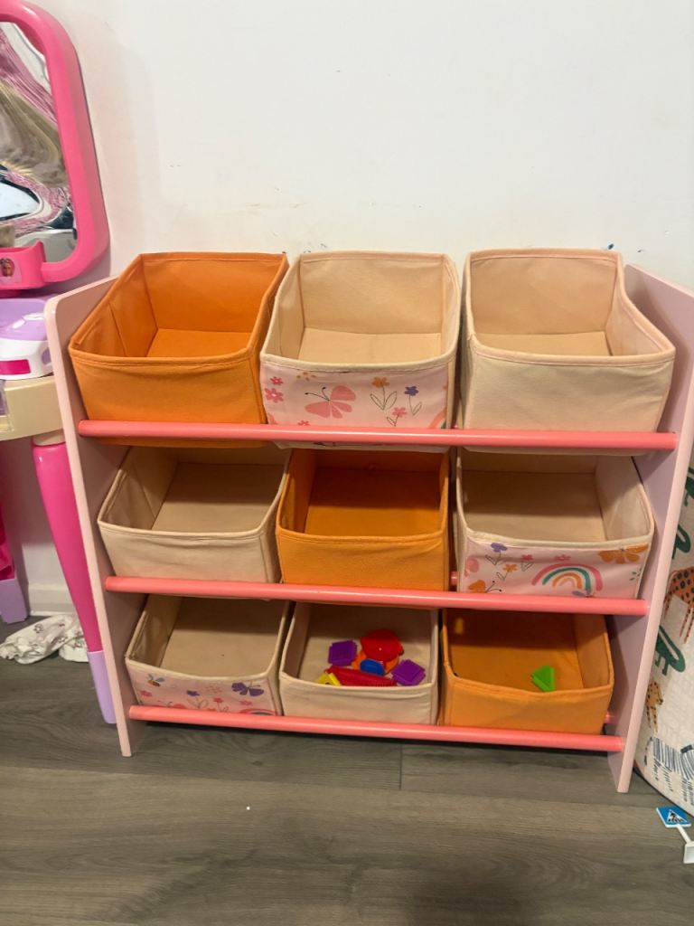 Kids Toy Storage Unit with Fabric Bins – Pink, Good Condition | in ...