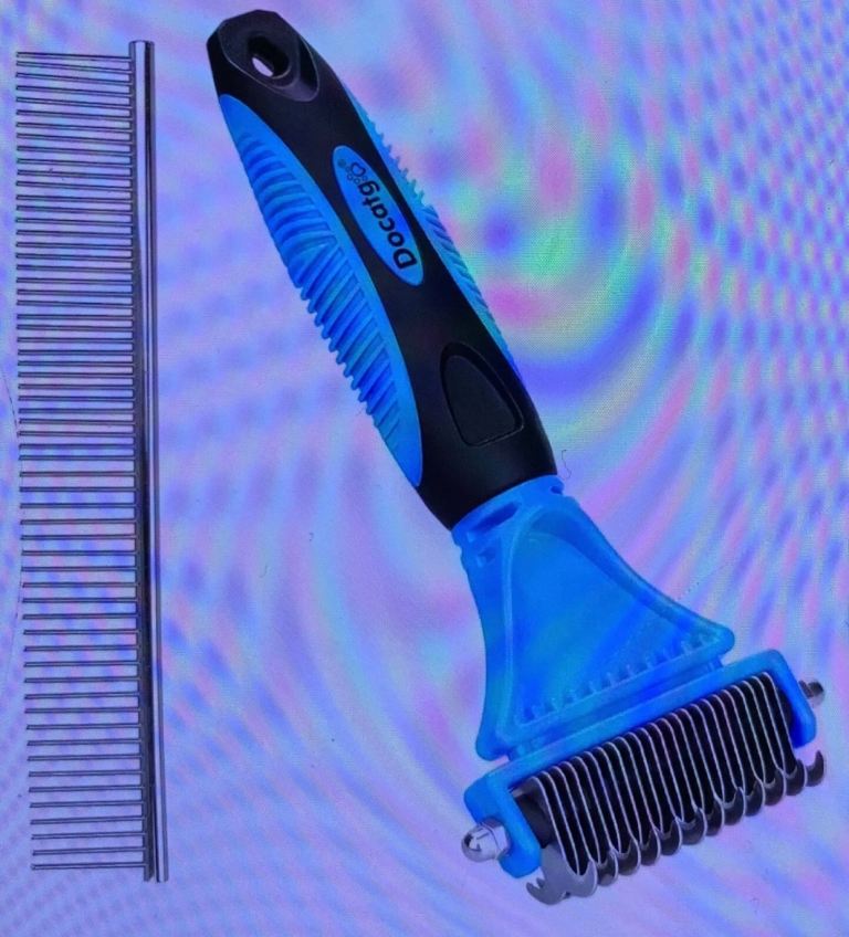 Dog grooming kit, Double sided blade dog rake with dog comb