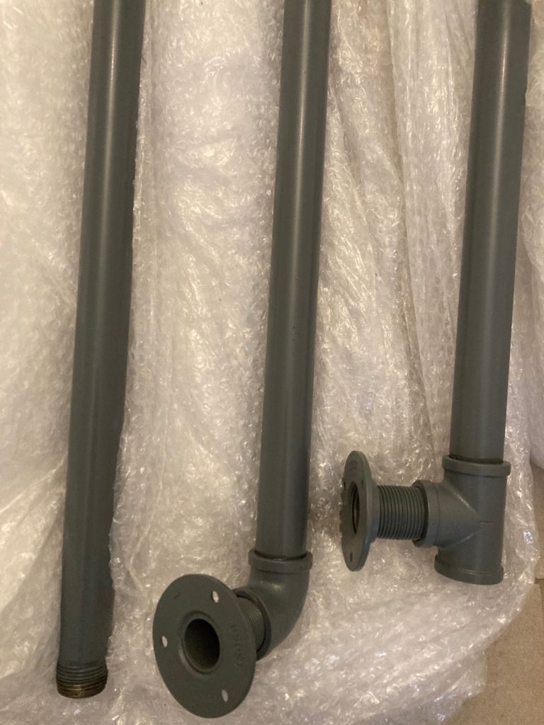 Handrail: Mid grey powder coated steel industrial style hand rail 