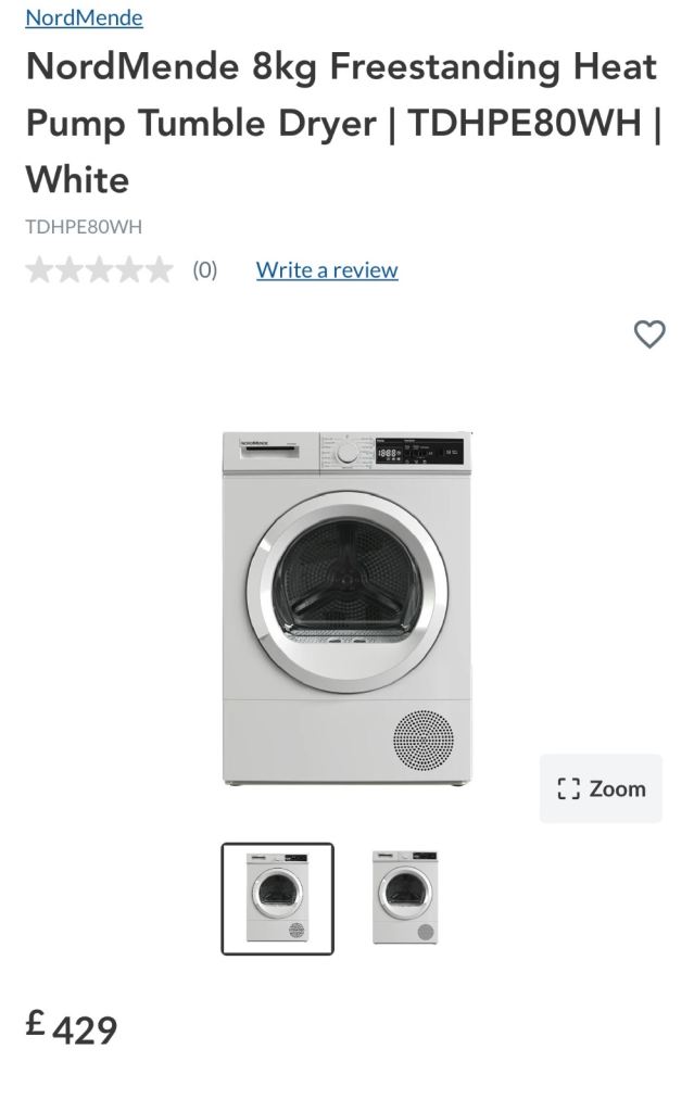 NordMende 8kg Freestanding Heat Pump Tumble Dryer