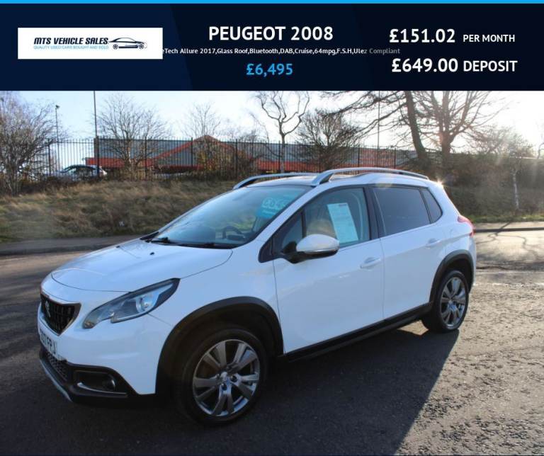  PEUGEOT 2008 1.2 PureTech Allure 2017,Glass Roof,Bluetooth,DAB,Cruise,64mpg,F.S.H,Ulez Compliant