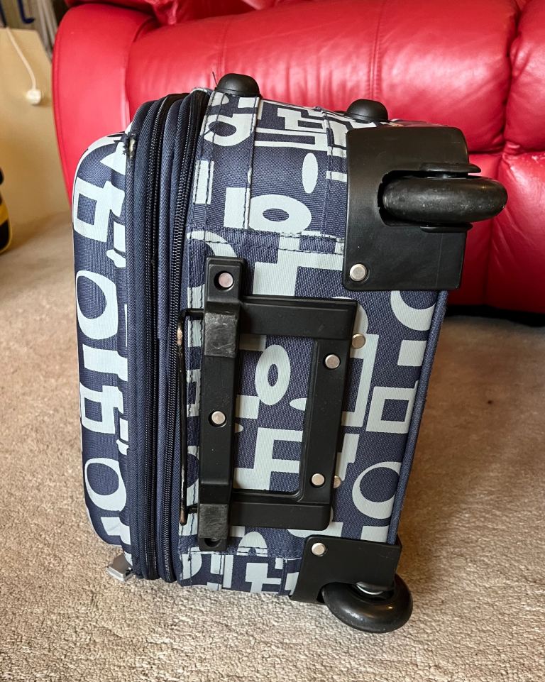 Blue Geometric Patterned Expanding Pull Along Suitcase VGC