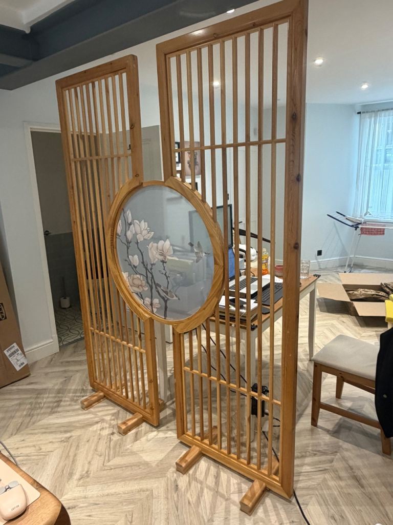 Oriental wooden room divider screen