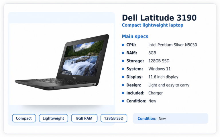 Dell Latitude 3190 Laptop Intel N5030 8GB RAM 128GB SSD Windows 11 New