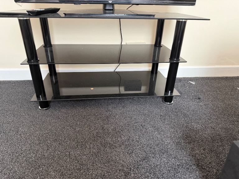 Black glass tv stand