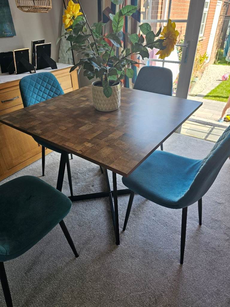 Square Dining Table - Dark Wood Pattern, Good Condition