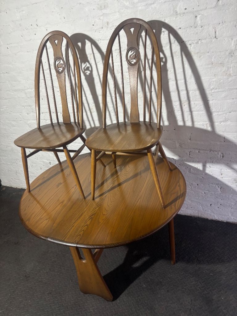 Vintage Ercol Swan dining chairs & drop leaf table    