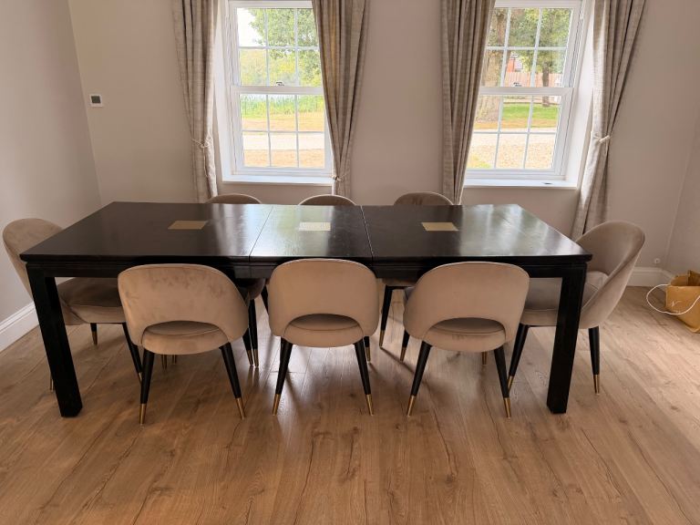 Extendable Dining Table with 8 Velvet Danetti Chairs – Good Condition