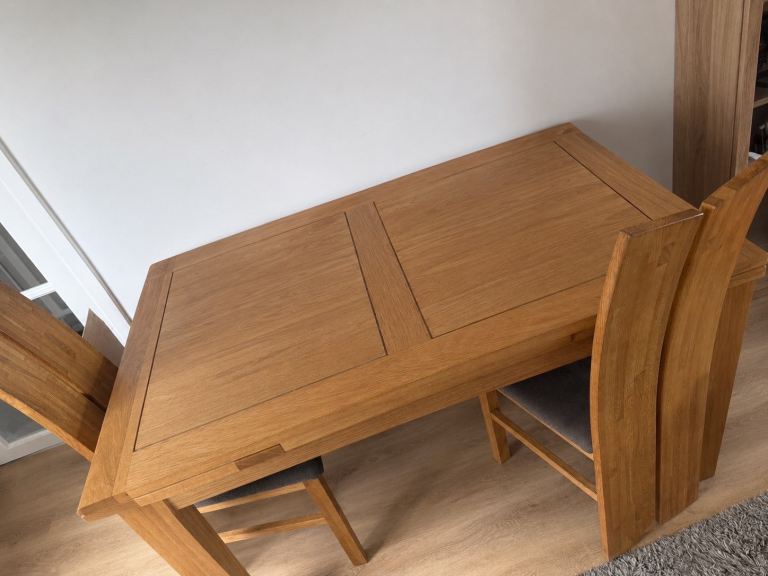 Oak Furniture Land Extending Table & 2 Chairs