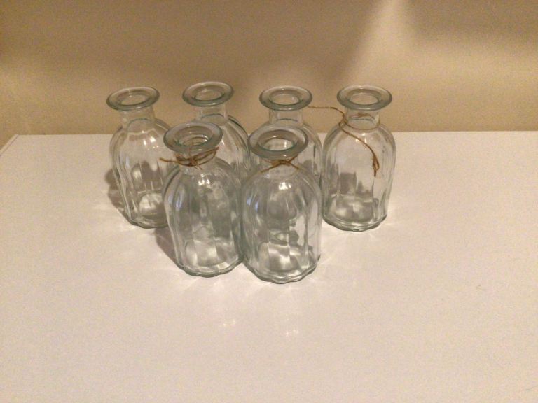 6 glass flower vases